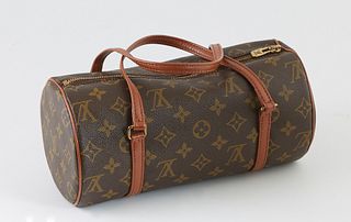 Louis Vuitton Brown Monogram Coated Canvas 26 Papillon Shoulder Bag, the brown leather straps with brass hardware, the zipper openin...