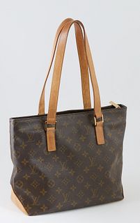 Louis Vuitton Brown Monogram Coated Canvas Cabas Piano Shoulder Bag, the exterior bottom with light vachetta leather and the top wit...