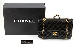 Chanel Black Patent Quilted Leather 23 Classic Double Flap Shoulder Bag, c