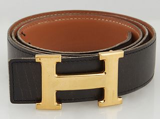 Hermes Constance Black Leather Belt