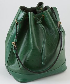 Louis Vuitton Noe Green GM Epi Leather Shoulder Bag, with green stitching and brass hardware, opening to a green suede interior with...