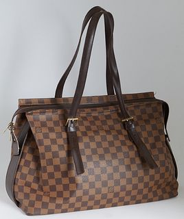 Louis Vuitton Brown Damier Ebene Coated Canvas Chelsea Shoulder Bag, the two adjustable straps with golden brass hardware, opening t...