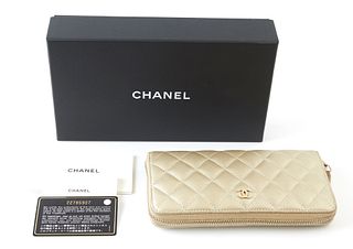Coco Chanel Logo Zip Around Champagne Wallet, c