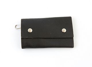 Hermes Black Lizard Skin Four Key Holder, the calf leather with two silver snaps, opening to four silver key holders, H