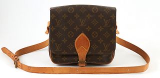 Louis Vuitton Brown Monogram Coated Canvas MM Cartouchiere Shoulder Bag, the adjustable vachetta leather strap with brass hardware, ...