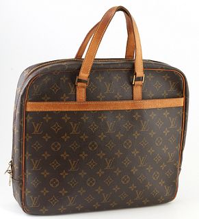 Louis Vuitton Brown Monogram Coated Canvas Porte-Documents Pegase, with golden brass hardware and vachetta leather handles, opening ...