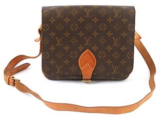 Louis Vuitton Brown Monogram Coated Canvas GM Cartouchiere Shoulder Bag, the adjustable vachetta leather strap with brass hardware, ...