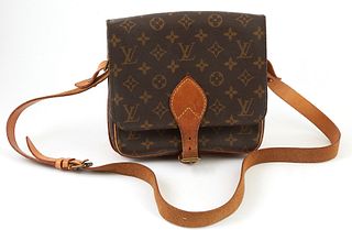 Louis Vuitton Brown Monogram Coated Canvas MM Cartouchiere Shoulder Bag, the adjustable vachetta leather shoulder strap, with brass...