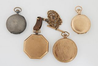 Group of 4 Watches: Tempus .935 Sterling, Illinois Octagonal Pocket Watch, Walthan, 1921, and a Elgin Man's Pocket Watch