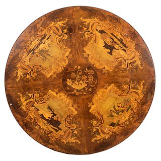 A Continental Inlaid Table with Hunting Scenes