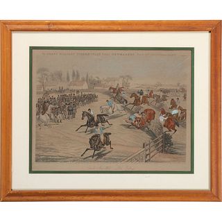 Four The Grand Military Steeple Chase Near Newmarket Hand-Colored Engravings, After Charles Hunt