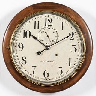A Seth Thomas Mahogany and Brass Thirty Day Gallery Clock