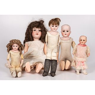 Five French and German Bisque Head Dolls