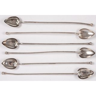 Six Sterling Heart Shaped Cocktail Stirrers 