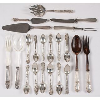 A Group of Sterling Spoons and Serving Utensils 