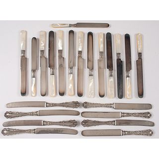 A Group of Sterling and Silverplated Dinner Knives 
