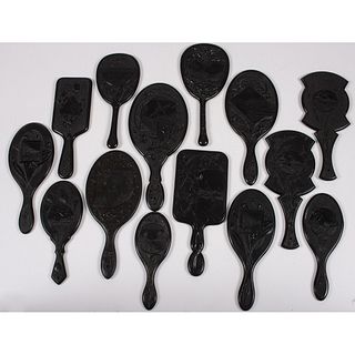 A Group of Thermoplastic Hand Mirrors with Landscape Motifs