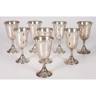 Eight Fisher Sterling Monogrammed Goblets