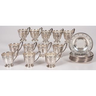 Twelve Wallace Sterling Demitasse Cup Holders and Saucers