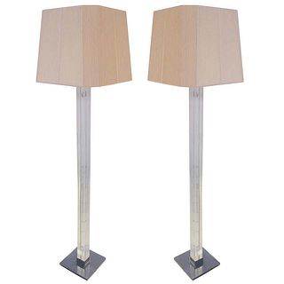 Pair of Lucite and Chrome Floor Lamps by Karl Springer