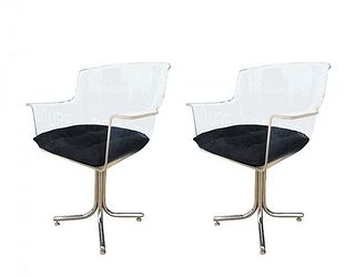 2 Lucite & Chrome Chairs by Leon Rosen-Pace Collection