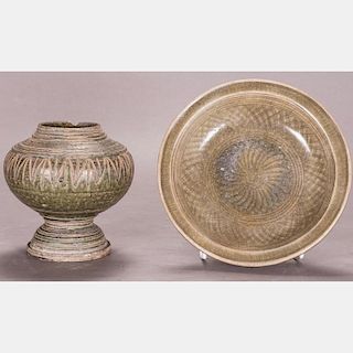 Two South East Asian Celadon Earthenware Vessel and Bowl.
