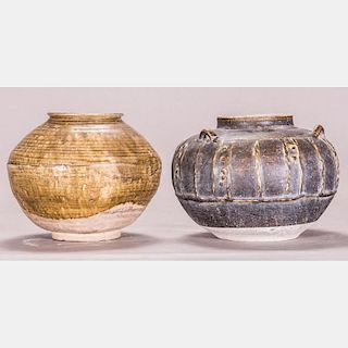 Two Chinese Archaic Style Earthenware Storage Vessels.
