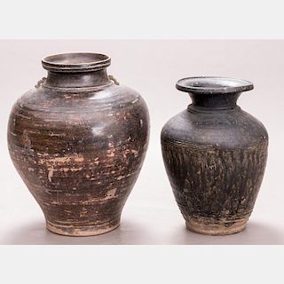 Two Chinese Archaic Style Earthenware Storage Vessels.