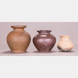 A Group of Three Chinese Archaic Style Earthenware Storage Vessels.
