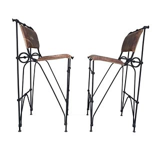 Set of 2 Iron & Leather Barstools by Ilana Goor