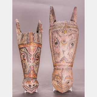 A Pair of Vintage Indian Carved and Polychrome Painted Horse Masks, 20th Century.