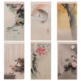 Koson Ohara (Japanese, 1877-1945) Six Works Depicting Nature Woodblock prints