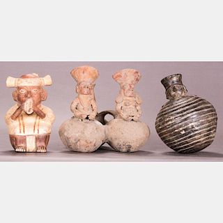 A Group of Three Pre-Columbian Style Earthenware Figural Form Vessels.