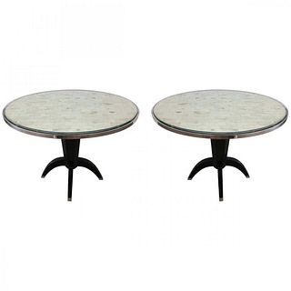 Oval Side Tables w/ Mother of Pearl Top & Black Lacquer