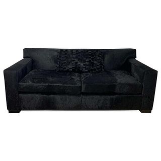 2-Seat Sofa Upholstered in Black Cow-Hide Leather