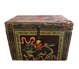 Chinese Style Antique Wood Trunk Hand-Painted