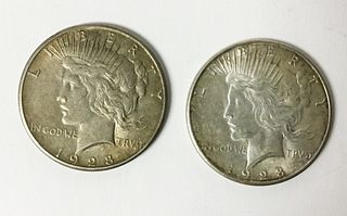 2 1928 Peace Silver Dollars
