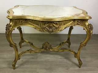 Marble Top Gilt Painted Center Table