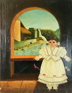 Agapito Labios Oil on Canvas Portrait of a Girl