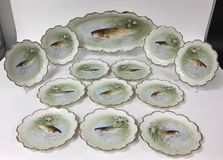 13 Piece Hand Painted Limoges Fish Set