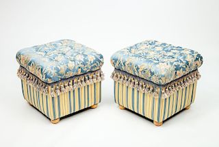 Pair of Tufted Upholstered Ottomans