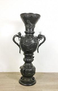 Monumental Japanese Bronze Floor Vase