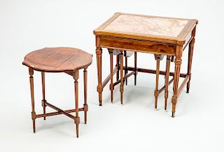 Gothic Revival Carved Walnut Side Chair, Two Pairs of French Provincial Chairs, and a Louis XVI Style Marble-Top Snack Table