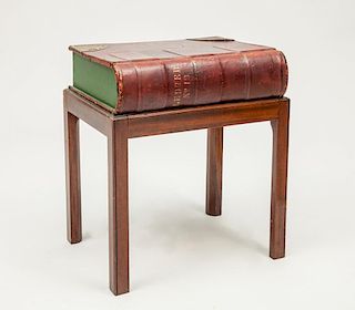 Large Leather Book-Form Box, on Mahogany Stand