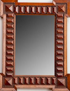 Continental Stained and Carved Oak Mirror, Early 20th Century