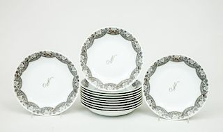 Set of Twelve Limoges Porcelain Monogrammed Soup Plates, Designed by Marcel Rochas