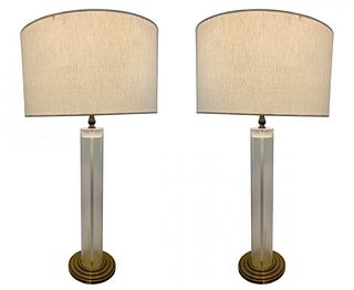 Lucite and Brass Table Lamps with Graduated Bases
