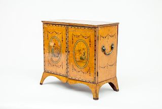 George III Style Brass-Mounted Painted and Inlaid Two-Door Table-Top Cabinet