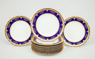 Set of Twelve Mintons Cobalt-Bordered Plates