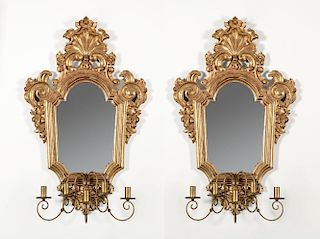 Pair of Venetian Late Baroque Style Carved Giltwood Girandoles, 19th Century